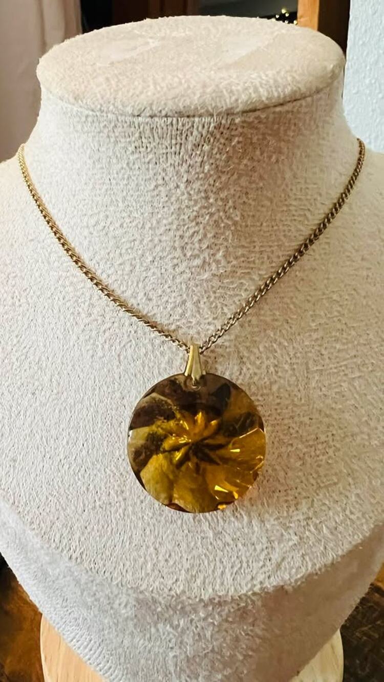 Vintage Amber Glass Sunburst Pendant Necklace